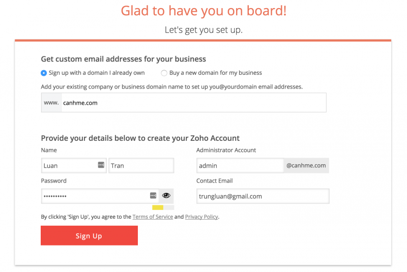 Tạo email tên miền riêng miễn phí với Zoho